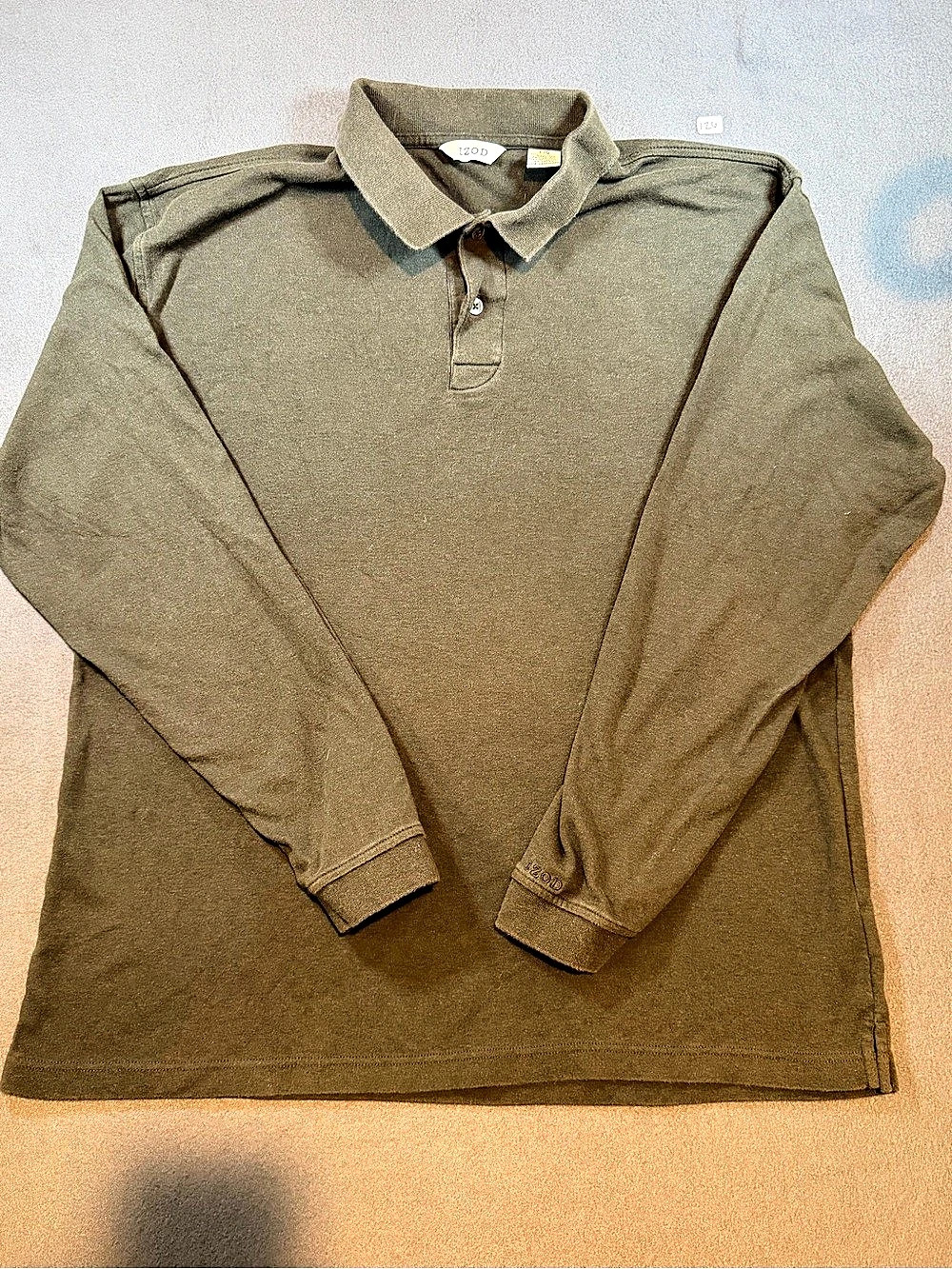 IZOD Long Sleeve Polo Cotton Green Size Large
